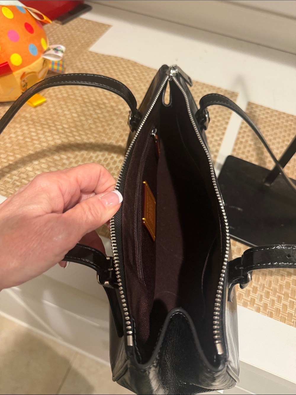 Coach Black Patent Leather Shoulder Bag with Silver Hardware - Picture 3 of 4